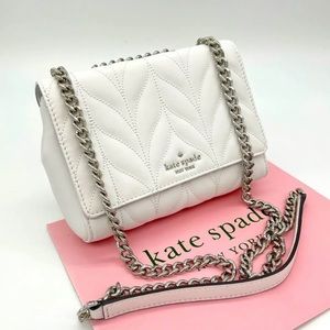 kate spade mini emelyn briar lane quilted white silver chain cross body white